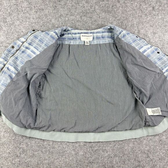 Marrakech Anthropologie Felina Blue Bomber Jacket Womens XL Textured Zip Snap - Picture 12 of 16